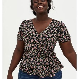 NWT Torrid 0 super soft black floral splice midi top